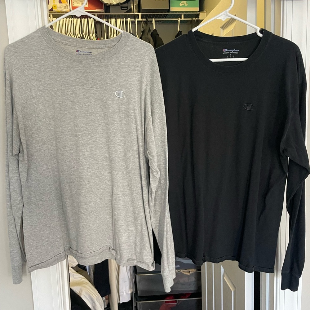 (2) Men’s Champion long-sleeve t-shirts (L)